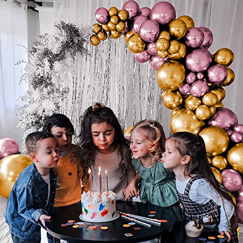 Image of Just Party 25Pcs Lavender & 25Pcs Golden Metallic Chrome Balloons with Shiny Surface For Birthdays /Anniversary /Engagement /Baby Shower /bachelorette Party Decorations (Pack of 50)