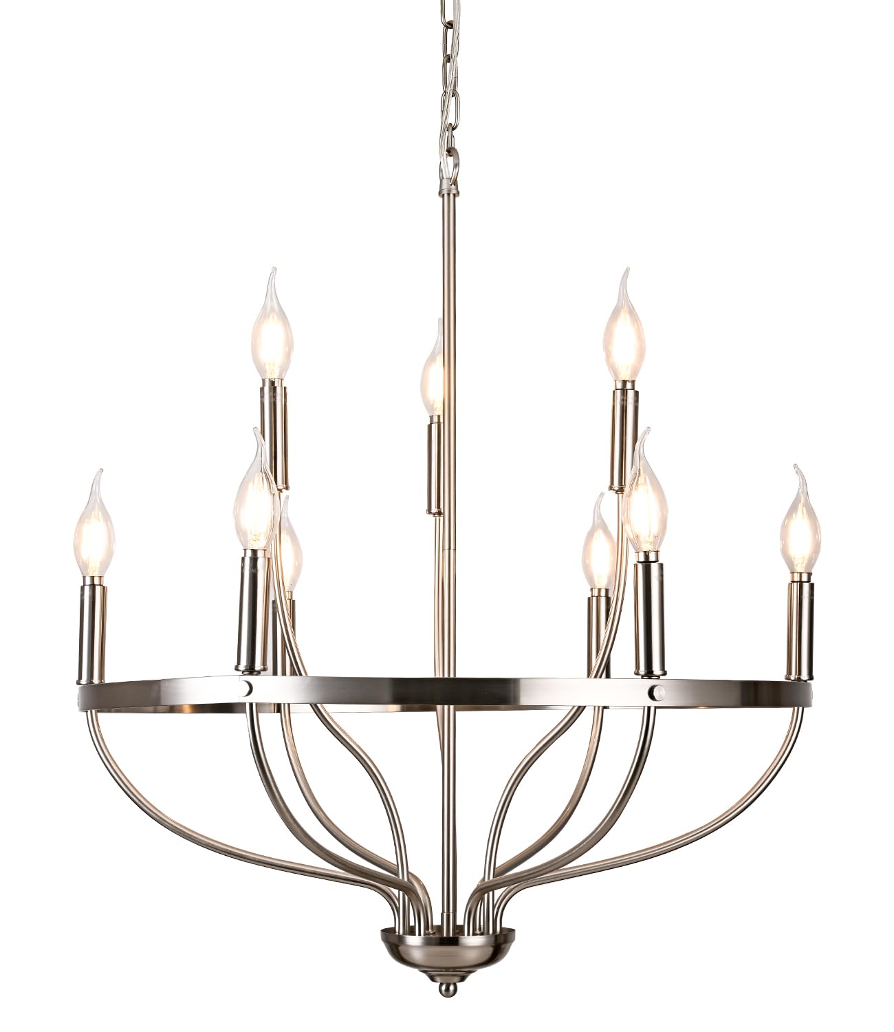 Modern Chandelier for Dining Room, 9-Lights Farmhouse Candle Chandeliers Brushed Nickel Hanging Light Fixture for Dining Room Kitchen Island Living Room, 23.6" Diameter, Adjustable Height