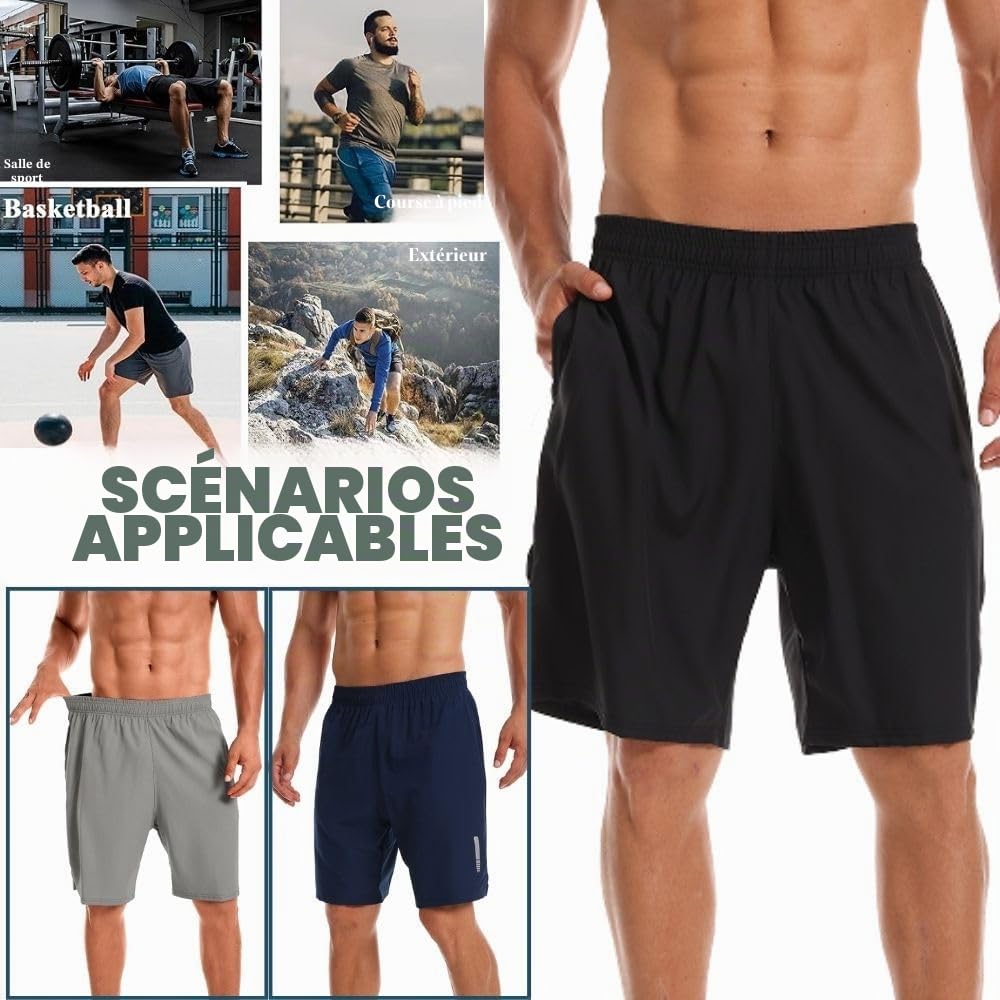 Lot de 3 shorts de sport pour homme à séchage rapide, pour la gym, la course à pied, l’entraînement
