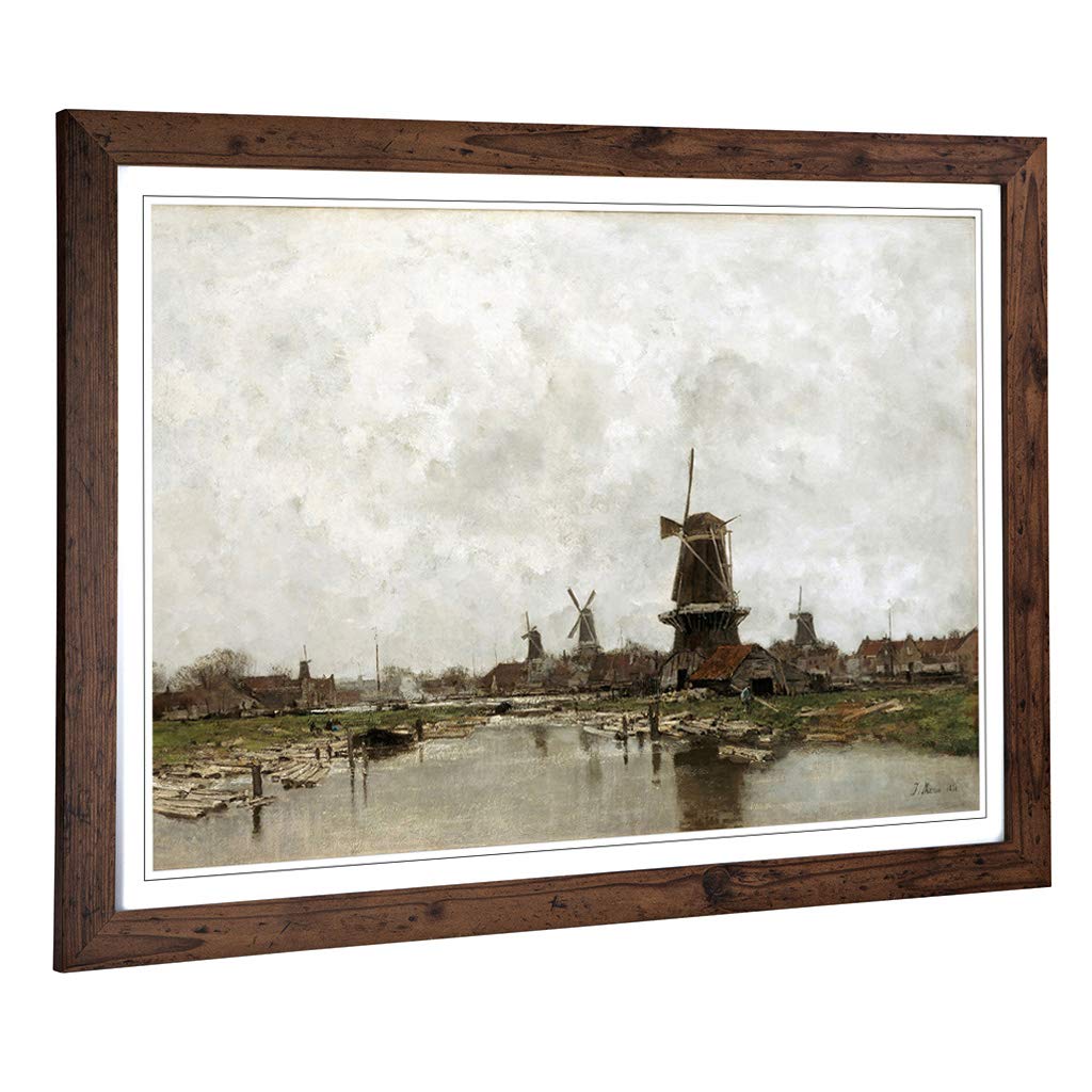 Big Box Art Framed Print of Jacob Maris The Five Windmills Design | Wall Art Picture | Home Decor for Kitchen, Living, Dining Room, Bedroom, Hallway, Office, Walnut, A2 / 24.5x18 Inch / 62x45cm