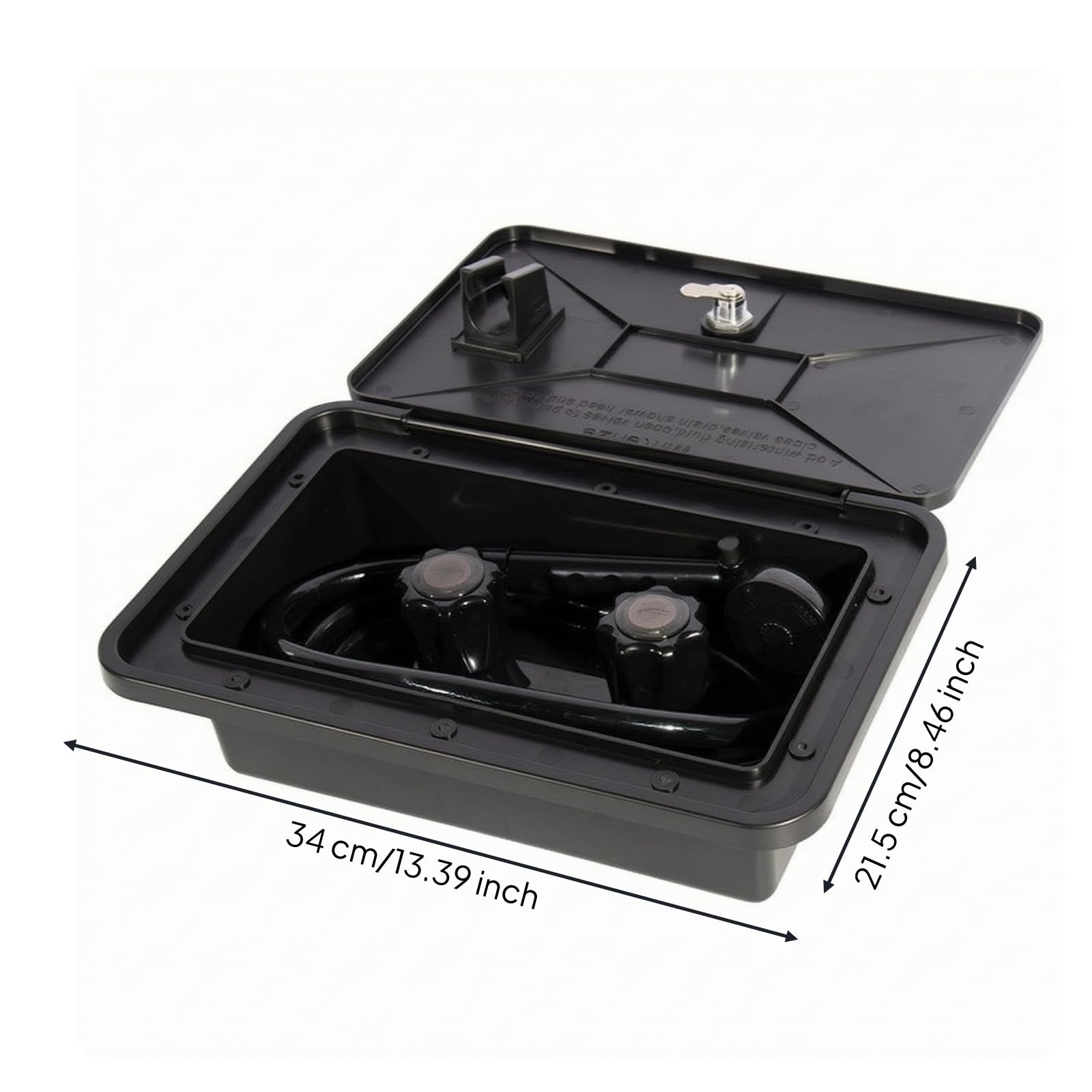Box Doccia Esterno con Coperchio, Nero | A Tenuta Stagna, Doccetta Esterna per veicolo ricreazionale, Ergonomico, Kit Doccia con Contenitore, roulotte, Campeggio