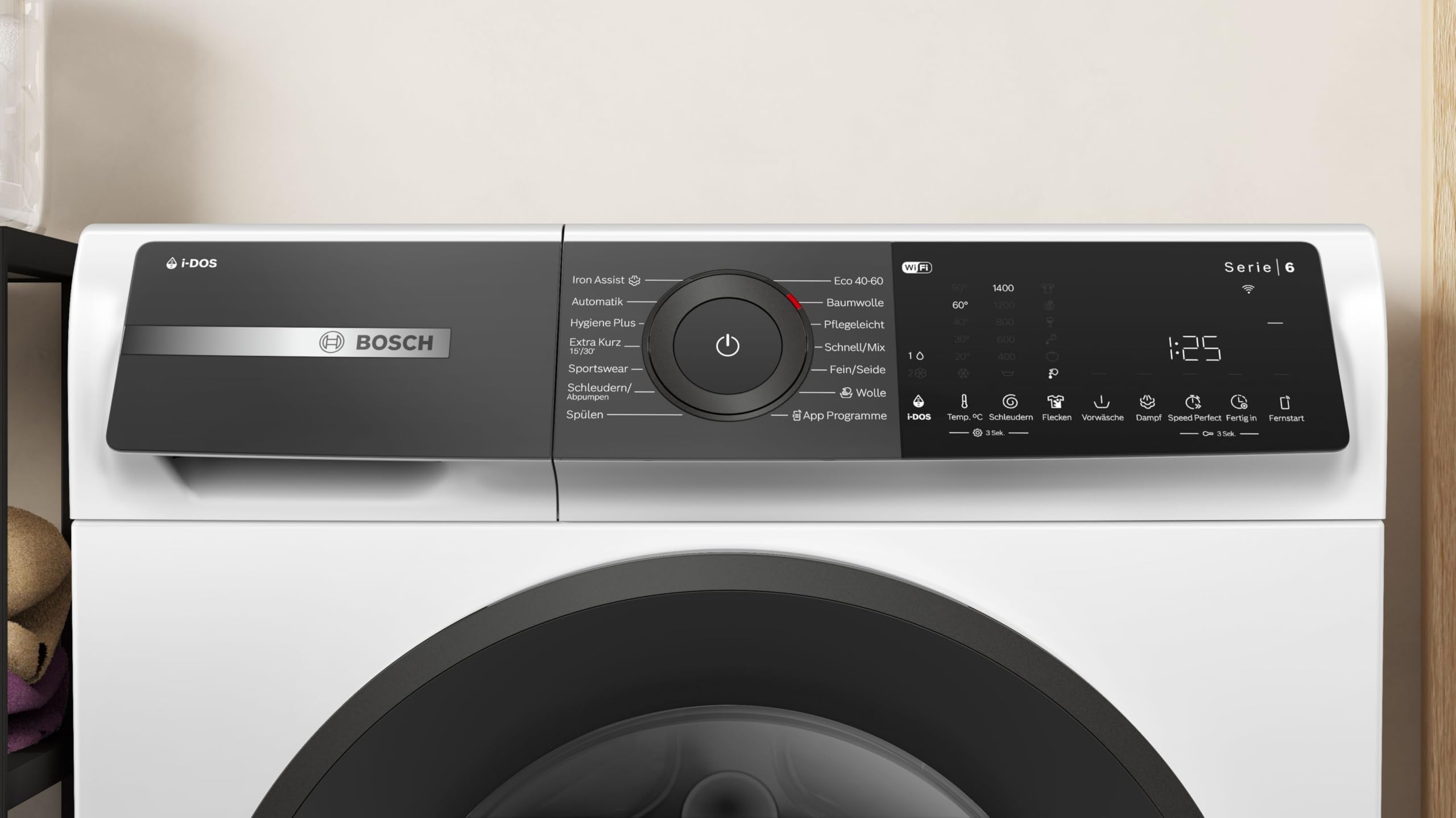 Bosch Serie 6 Smarte Waschmaschine 9 kg 1400 UpM i-DOS WGH244A40 | Barcode-Erkennung für Waschmittelmenge, bürstenloser Motor, Fleckenautomatik für 16 Fleckenarten, Nachlegefunktion