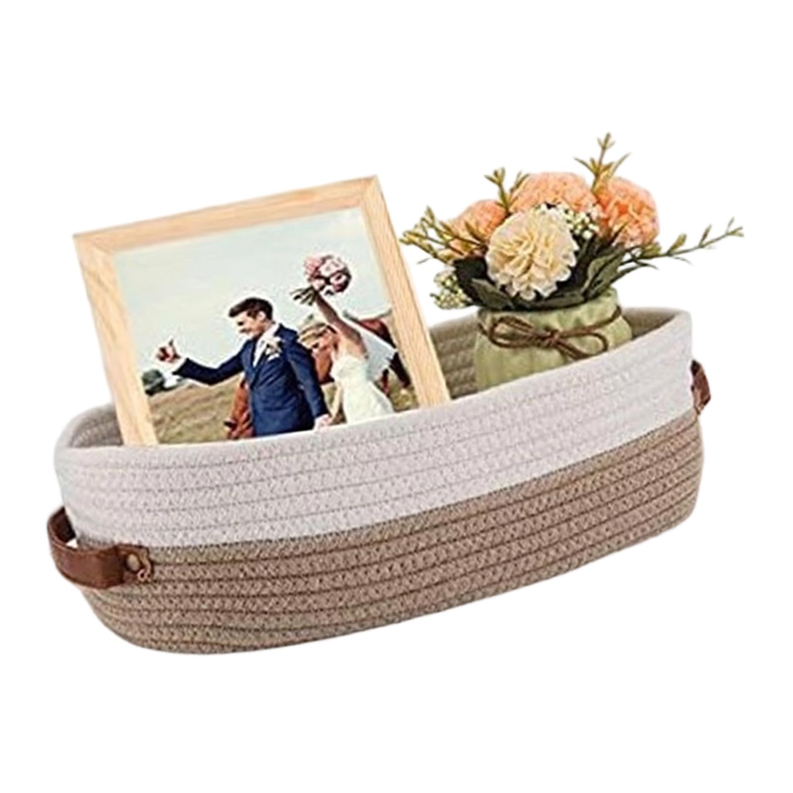 Natural Cotton Rope Oval Storage Basket Featuring Sturdy Leather Handles for Home Use Natural Cotton Rope Storage Bin
