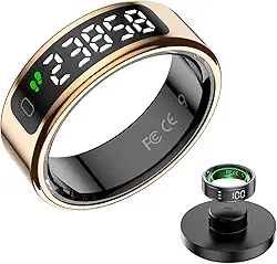 Anel inteligente de LED rastreador de saúde, anel de carregamento sem fio, anéis de saúde para homens e mulheres, rastreador de atividades à prova d'água (ouro, nº 8)