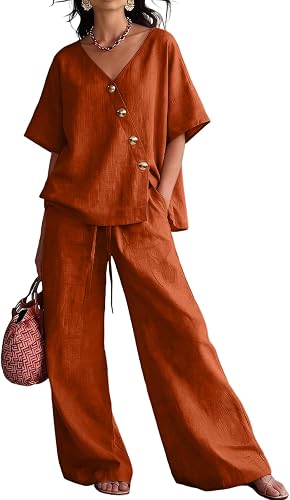 SamLng Summer Sets Linen For Women 2 Piece Oversized Loose Fit Linen 2 Piece Set