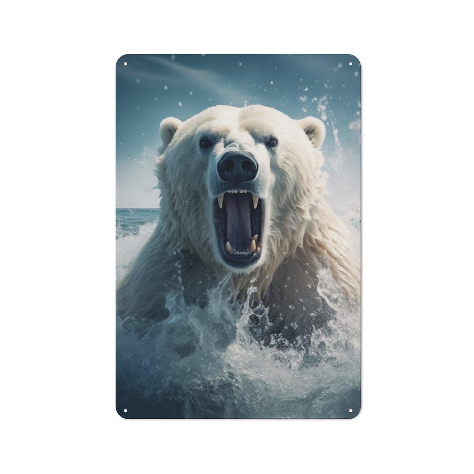 Rustic Polar Bear Tin Wall Plaque 30x20cm, Rustic Kitchen Decor for Cottage, Kitchen, Hallway Or Breakfast Nook