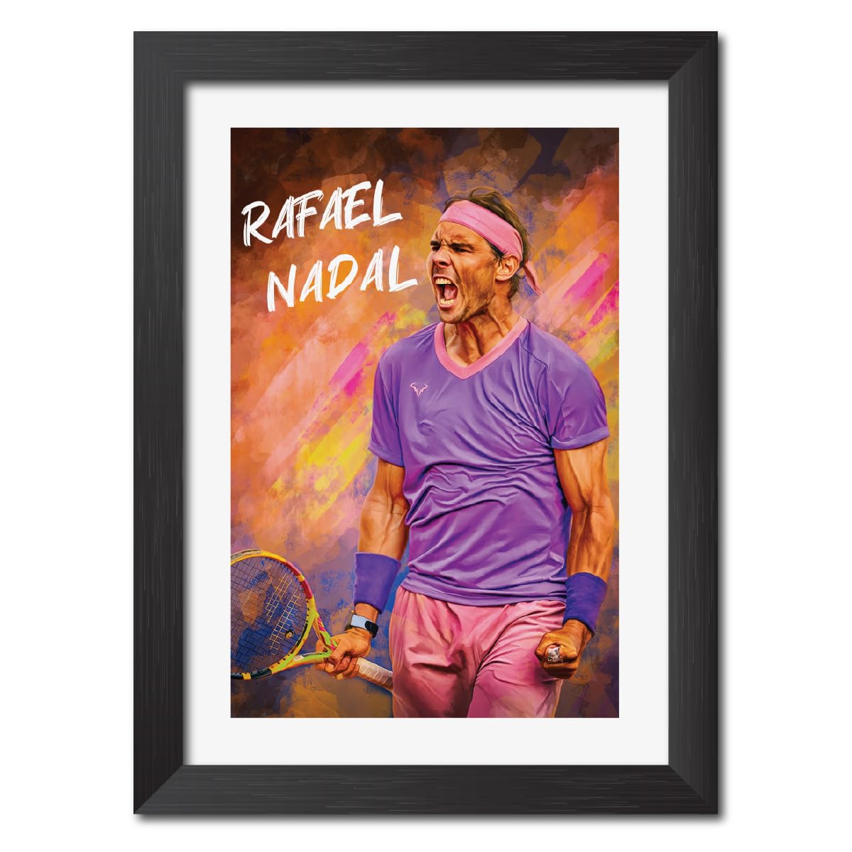 TenorArts Rafael Nadal Poster Art Tennis Player Laminated Photo Frame Paintings with Matt Finish Black Textured Frames (9 inches x 12 inches)