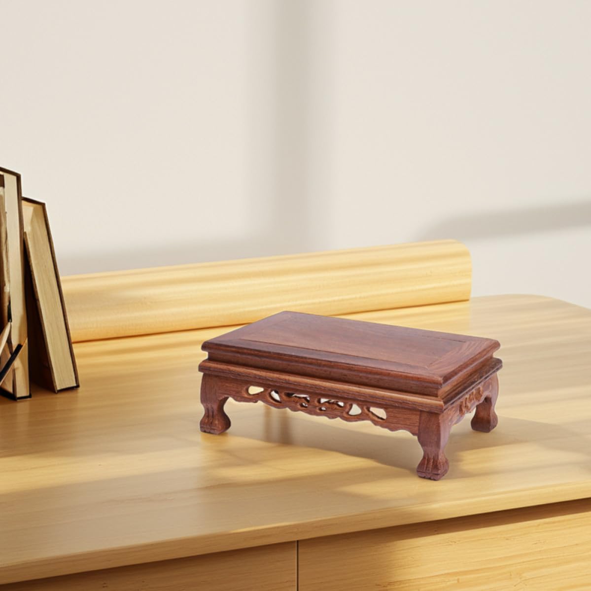 SECFOU Rectangular Wooden Display Stand Base for Vases and Buddha Statues, Stable and Sturdy Wood Pedestal Unique Craftsmanship, Suitable for Room or Different Settings