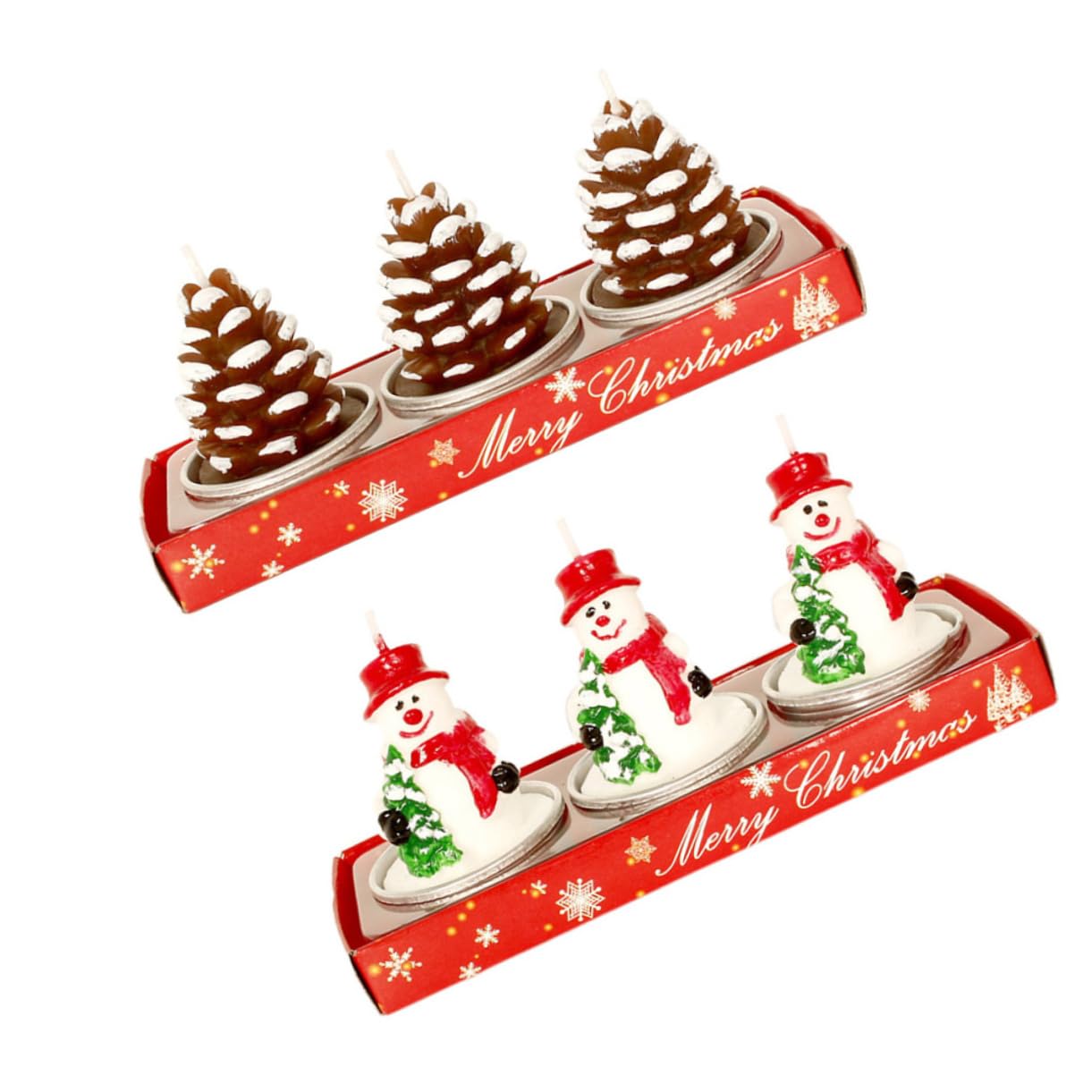 NOLITOY Paraffin Christmas Candles 3 Pack Pinecone Snowman Theme Decorative Supplies for Dinner Party Wedding