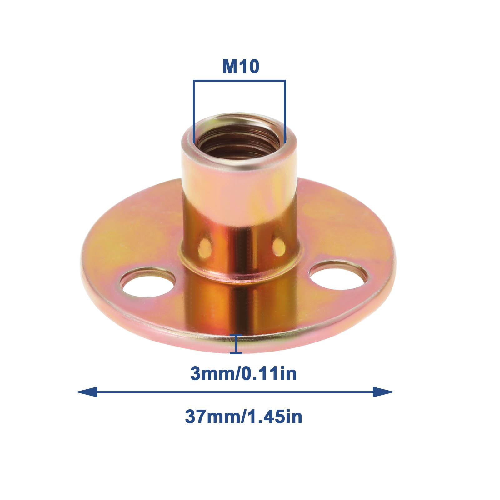 VGOL 20pcs M10 3-Hole T-Nuts Galvanized Plate Round Base Screw-in T-Nut Furniture Hardware Flange Insert Female Thread Replacement for Furniture Installation - Image 4
