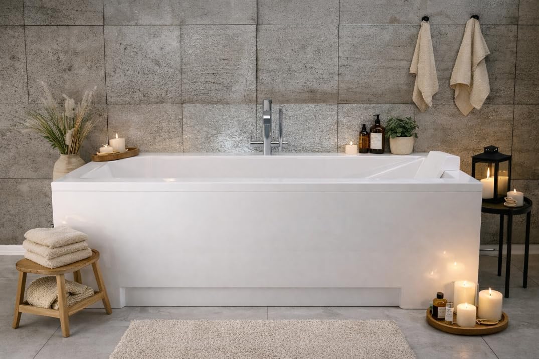 Acryl Badewanne 120x70 cm – Badewanne Rechteck mit Rahmen ohne Frontplatte & Seitenwand – Rutschfest & Antibakteriell – Einbauwanne Weiß