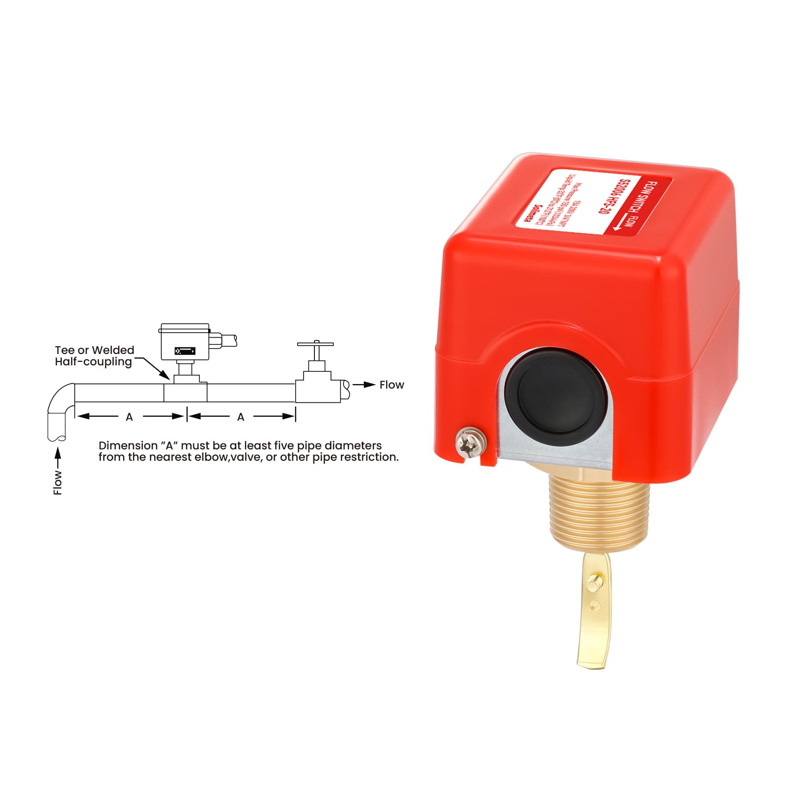 Interruttore sensore di flusso d'acqua per acqua, olio, liquido, tipo SPDT R3/4, 250 V, 15 A, IP54, HFS-20, rosso