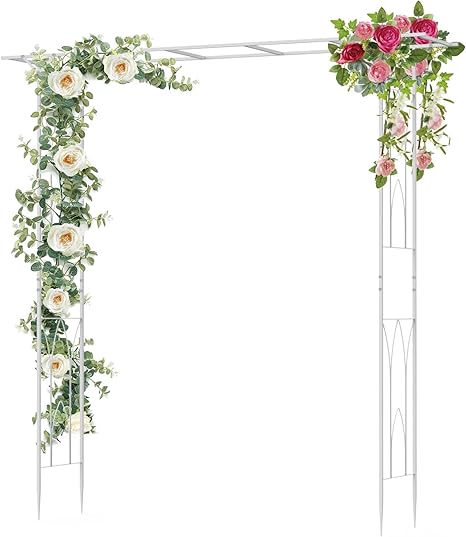 Amazon Luvodi ガーデンアーチ バラアーチ パーゴラアーチ ぶどう棚 ローズアーチ ホワイト アイアン 白 幅0 フラワーアーチ 結婚式 パーゴラ アーチ