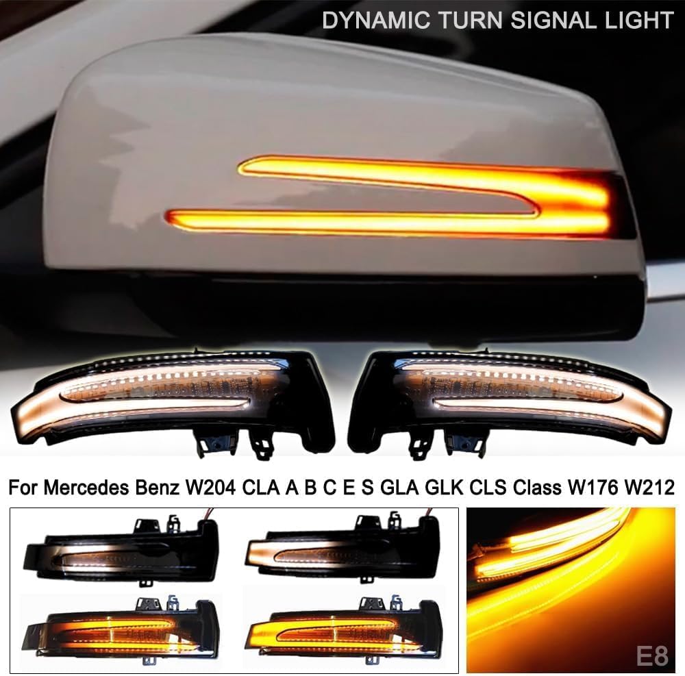 Hacreyatu Dynamic Led Side Mirror Sequential Turn Signal Lights For Mercedes Benz A/B/C/E/S/CLA/GLA/GLK/CLS Class W176 W246 W204 W212 X156 C250 C300 C350+ (White)