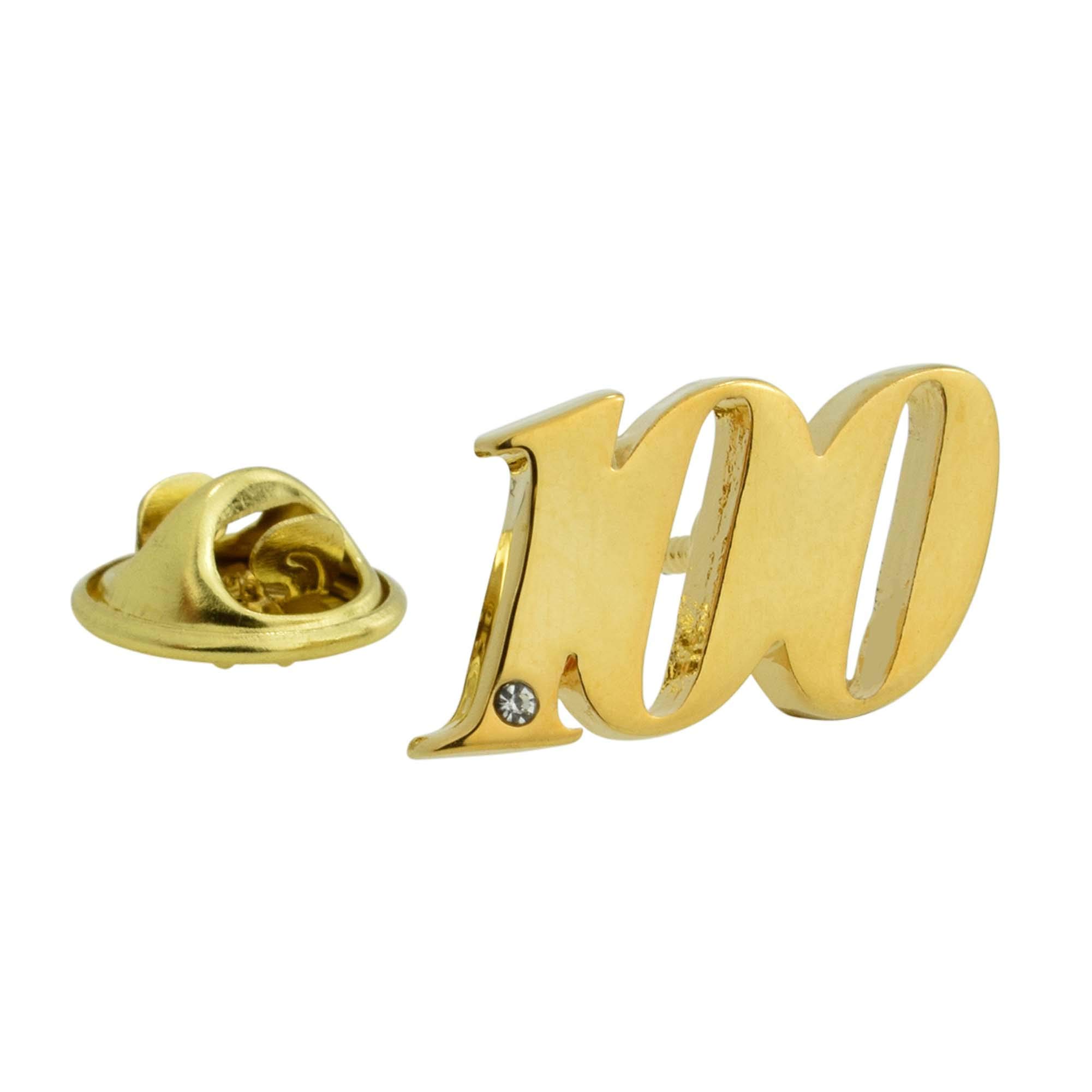 Gtr Prestige Giftware Gold Plated 100 Birthday Anniversary Lapel Pin Badge With Crystal Decoration