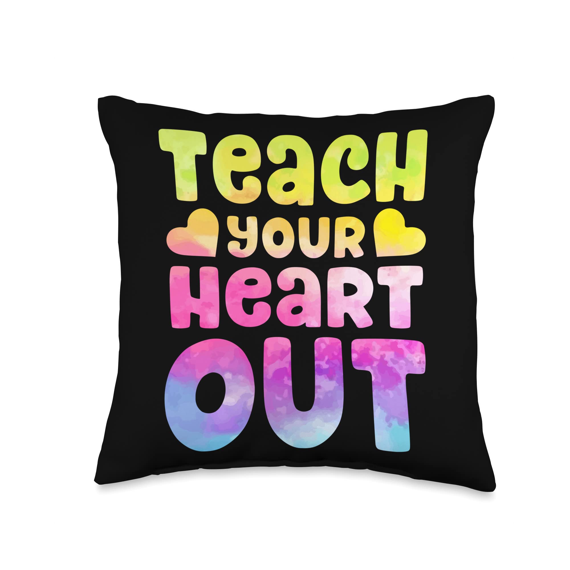 Lique Back to School Teacher Teach Your Heart Out Back to School Funny Tie Dye Throw Pillow, 16x16, Multicolor