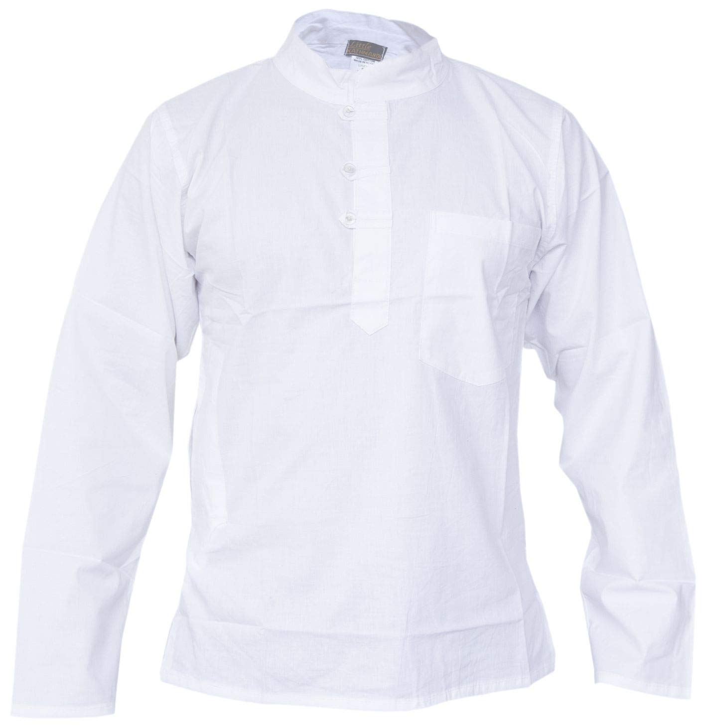 Gheri Men's White Ice Cotton Grandad Collarless Shirt X-Large