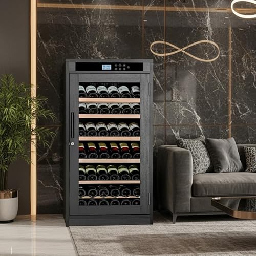 SENPUST 69 Bottles Wine Cabinets, 7.6 cu.ft. Freestanding/Built-in Wine Cabinets, LED Touch Screen, Intelligent Temperature-Controlled Wine Cooler, Multi-Tiered Cabinet 6 Removable Shelves, Black