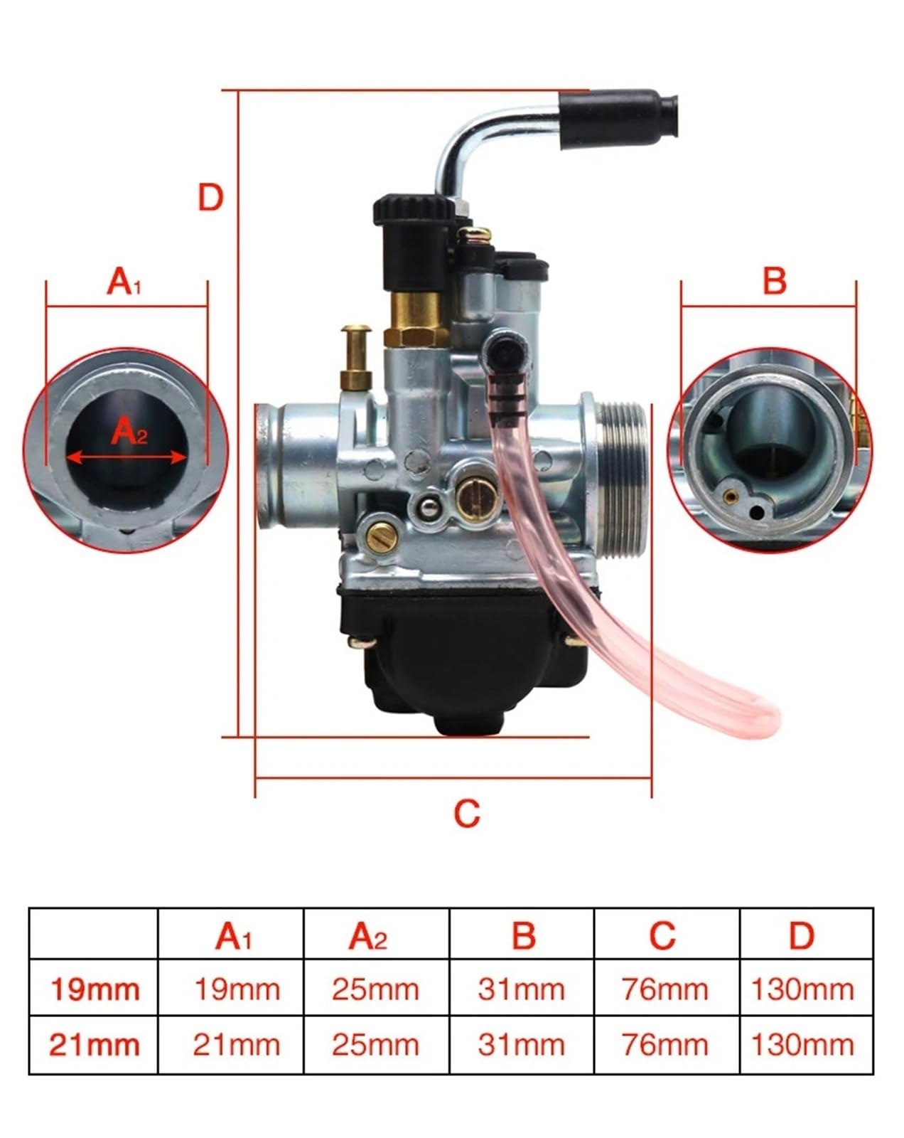 Carburador for motor de 50-100 cc, 2 tiempos, 19 mm BS, 21 mm BS, modelo D/E/L/L/O/R/T/O con filtro de aire(19BS Set)