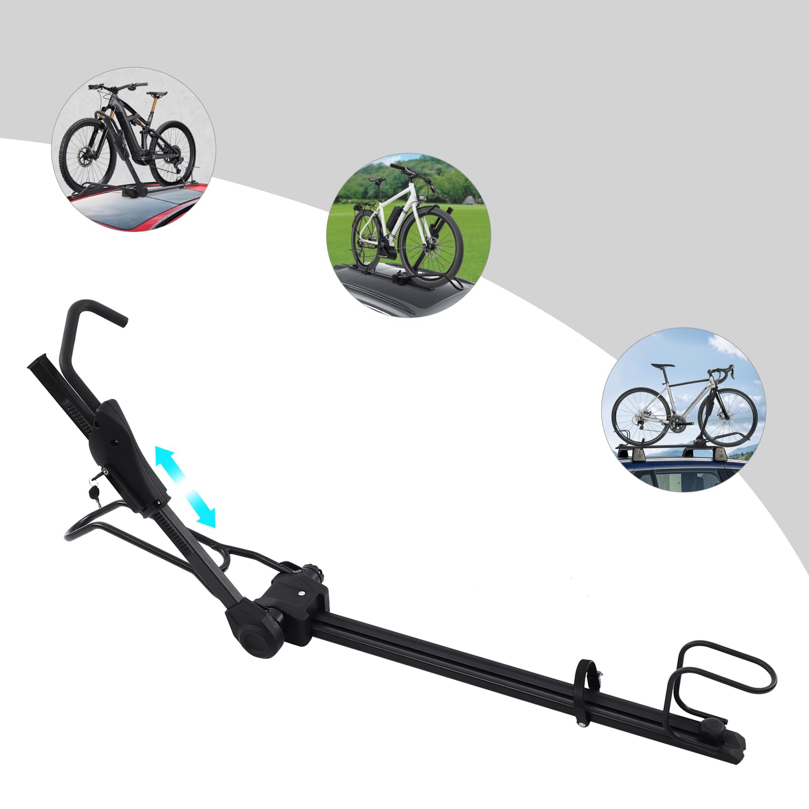 Portabicicletas de techo para coche, portabicicletas con cerradura, ajustable, estable para bicicleta de montaña y carretera, color negro