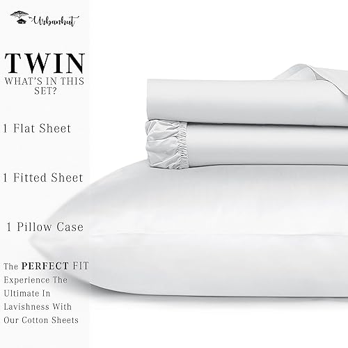 Miniatura 4 de URBANHUT Sábanas 100% de algodón egipcio, juego de sábanas de 1000 hilos tamaño Queen (4 unidades), sábanas de hotel de lujo para cama tamaño Queen,