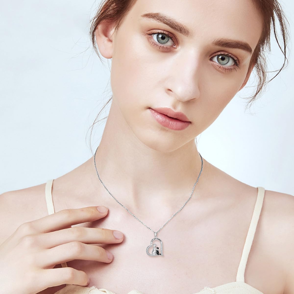 LONAGO Animal Necklace 925 Sterling Silver I Love You Forever Hugging Cat Dog Pendant Necklace for Women Gifts