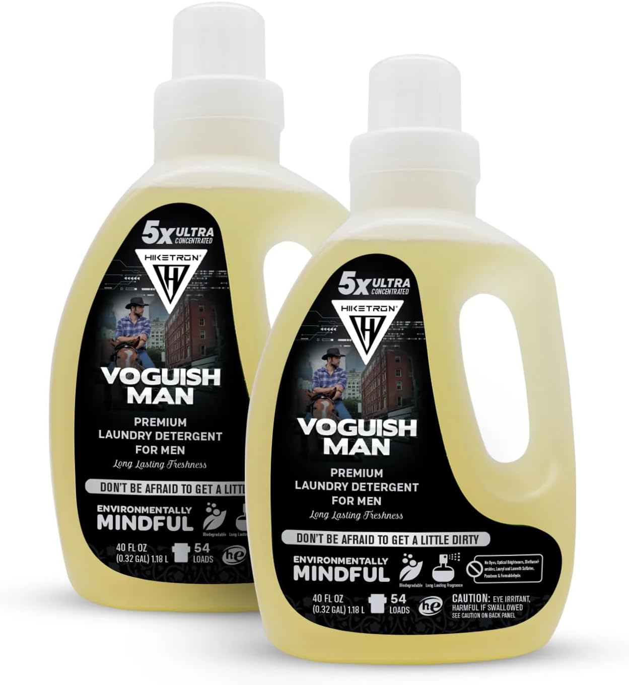 Hiketron Voguish Man Liquid Laundry Detergent, 5x Ultra Concentrated, Tough Stains Remover, Long Lasting Scent (80 Fl Oz, Pack of 2)