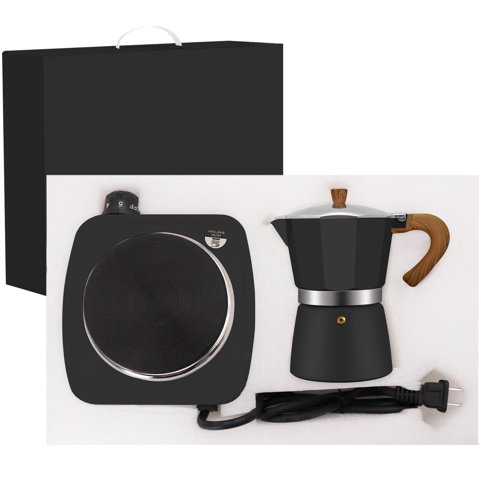 2-in-1 Aluminum Moka Pot Set with Electric Stove Classic