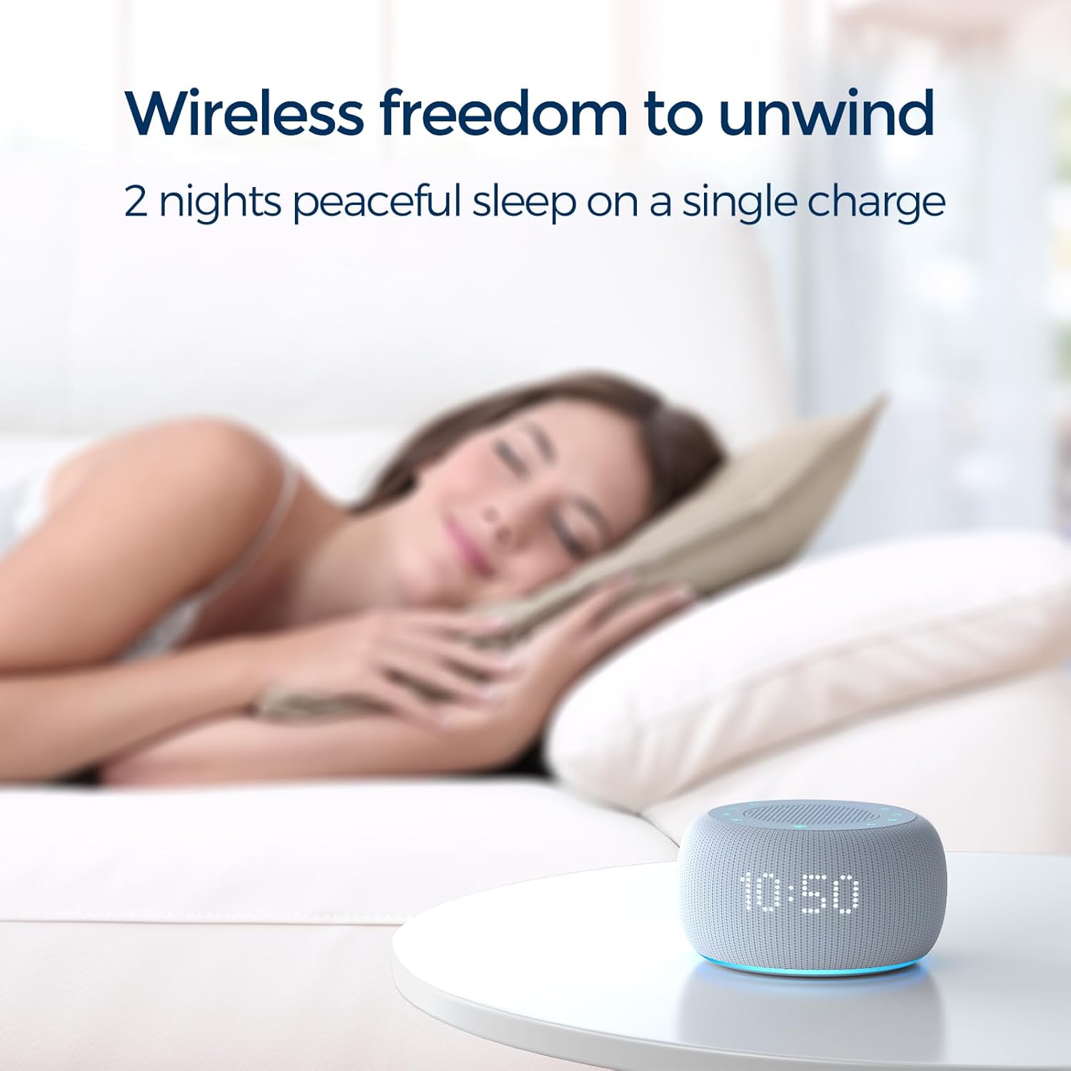 Buffbee Pro 2nd Gen – Upgraded to Rechargeable Battery | 3-in-1 Portable White Noise Sound Machine, Alarm Clock & Bluetooth Speaker for Sleep, Travel & Bedroom (Cloud Blue)