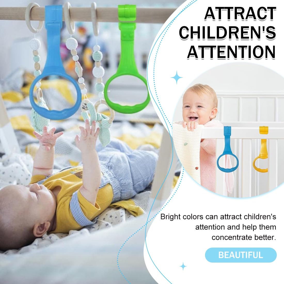Anneau de Berceau, 4 Pièces Anneau de Lit Bébé Multicolore Anneaux pour Lit Bébé et Parc Anneau Parc Bebe Anneaux