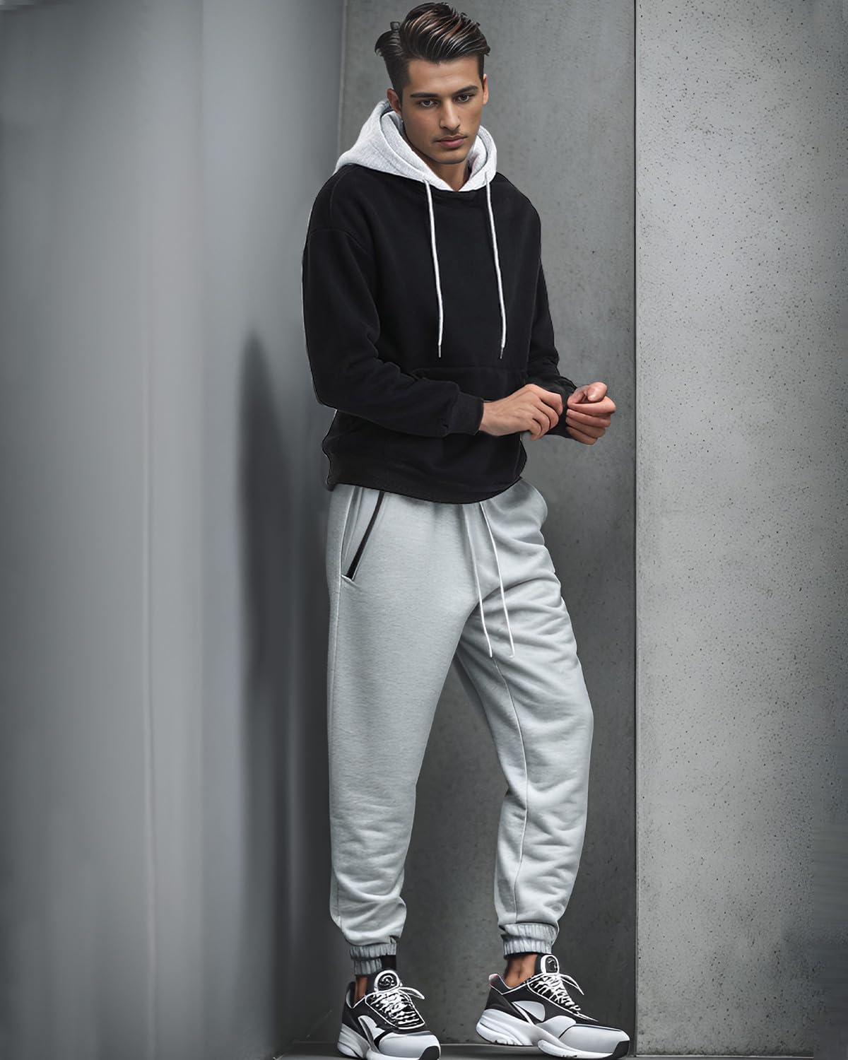 Mens Hoodies Pullover Color Block Fleece Long Sleeve Sweatshirt Tops with Pocket - Image 6