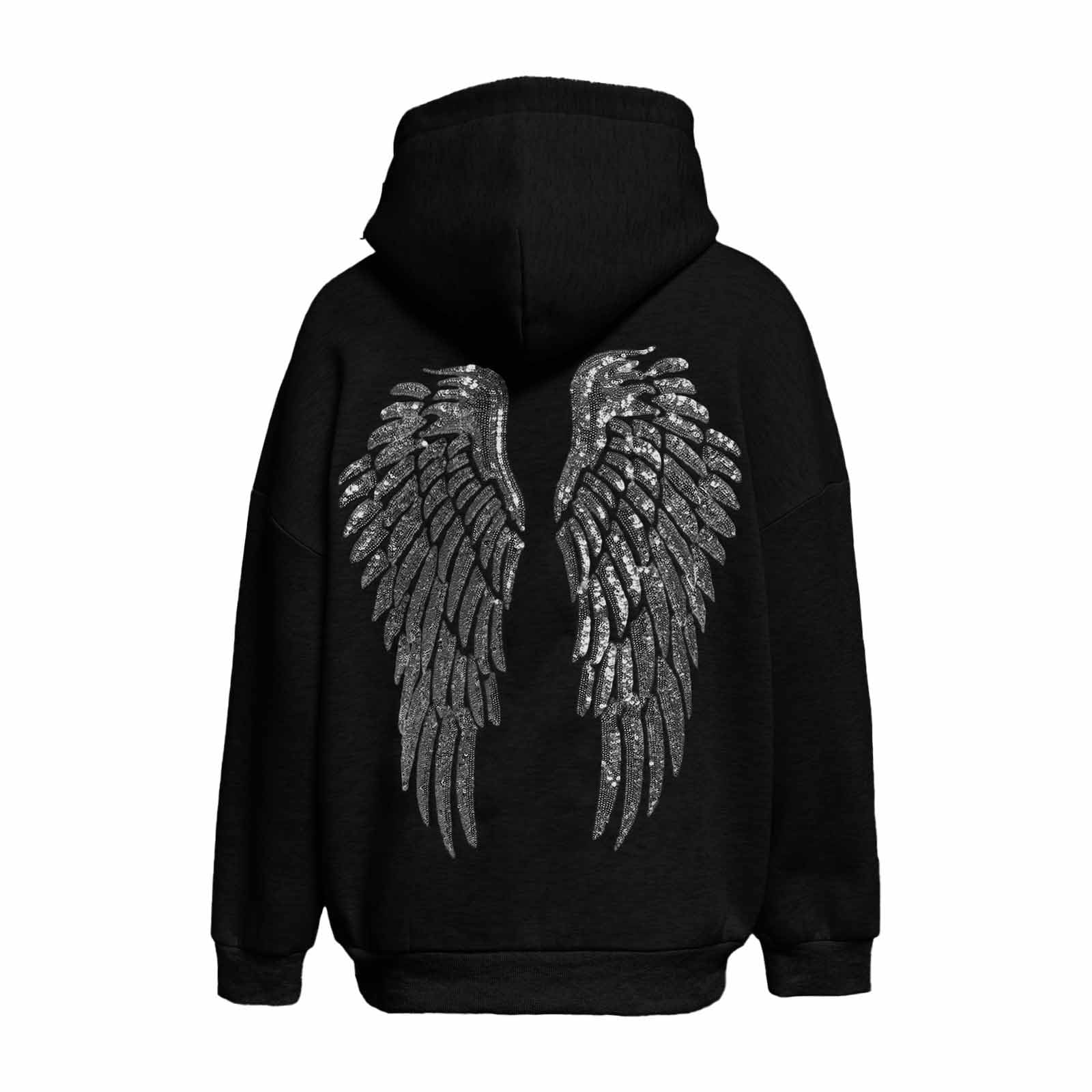 Pull Ange Femme-Angel Hoodie Sweat a Capuche Femme avec Ailes d'ange en Strass et Poches Décontracté Sweatshirt Casual Manche Longue Hoodies Automne et Hiver Chaud Streetwear Sport Vêtements Femme