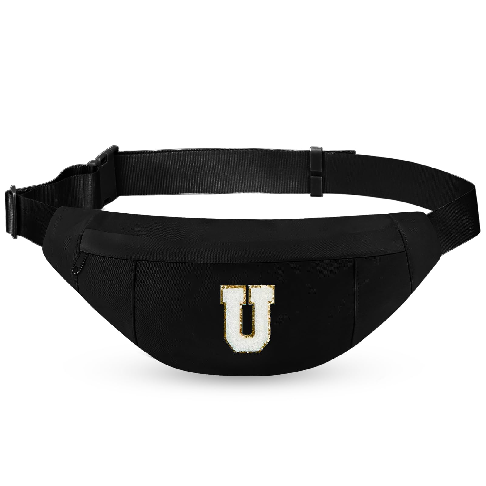 Birthday Gifts for Women Men,Personalized Fanny Pack Crossbody Bag Waist Pack with Initial Letter Patch,Christmas Gifts Cute Trendy Stuff for Daughter Sister Her,Black U