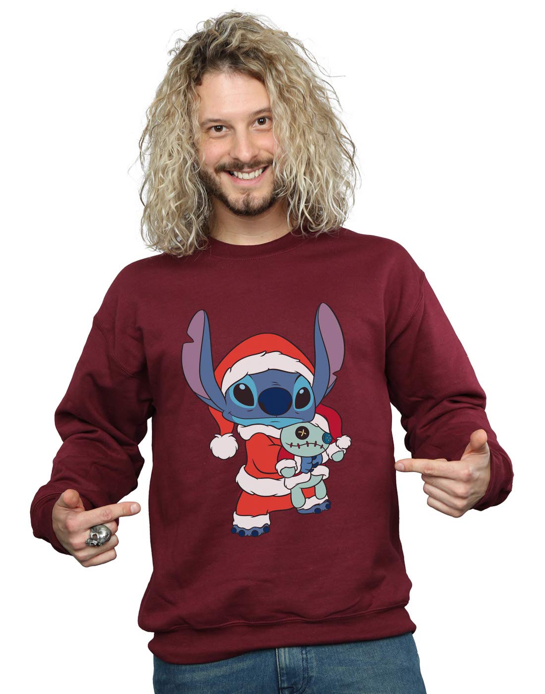 Disney Lilo and Stitch Christmas Sweatshirt - Burgundy - XXL - Officially Licensed