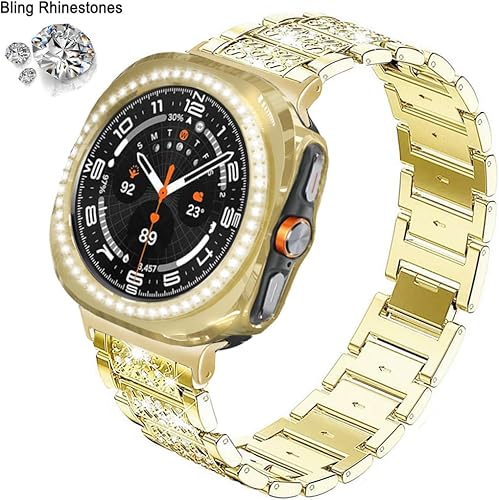 Vista 43 de Correas compatibles con Samsung Galaxy Watch FE / 5/4 de 1.575 pulgadas, correa de metal con diamantes de imitación brillantes de 0.787 pulgadas
