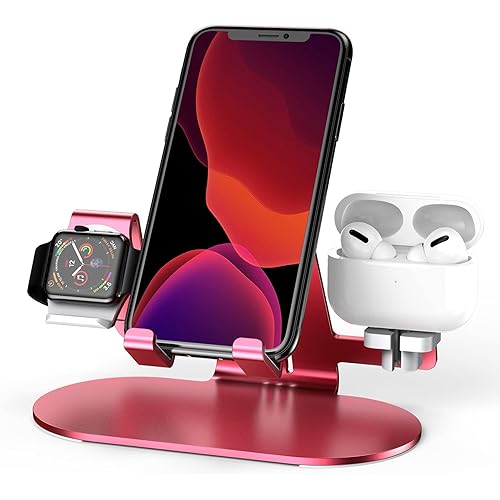 3 in 1 Phone Stand for Desk Aluminum Apple Watch Charger Stand Phone Holder for iPhone 14 13 12 11 All Series, iWatch Series 8/SE2/7/6/SE/5/4/3/2, AirPods, iPad