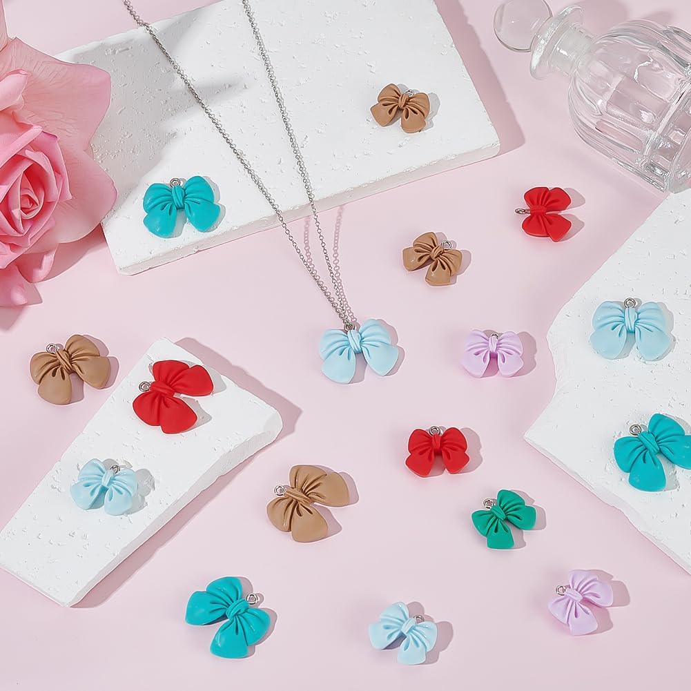 40Pcs 10 Styles 3D Bow Charms Cute Opaque Resin Bowknot Pendants with Alloy Platinum Color Loop Colorful Charms for Earrings Necklace Jewelry Making DIY Craft Accessories - Image 4