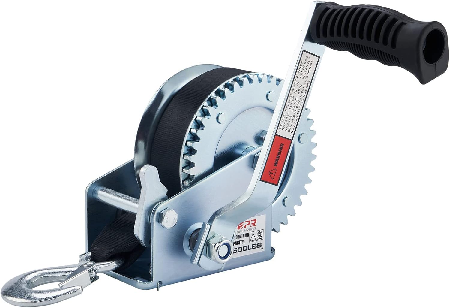 OPENROAD Boat Winch 1500lbs Hand Winch,for boat trailer Towing Winch, With 26ft Black Strap and Brake ratchet : Automotive