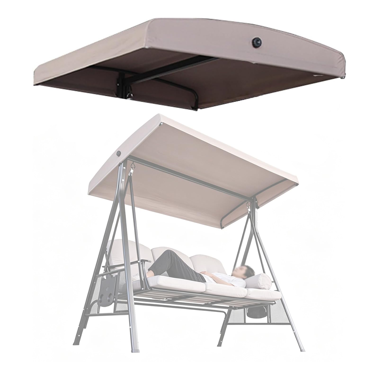 Toit Toile de Rechange pour Balancelle de Jardin 2/3 Places,Imperméable Protection UV Housse de Rechange Toit de Balançoire pour Extérieur Terrasse Balcon,3 Seater:192x124cm/75.6x48.8in