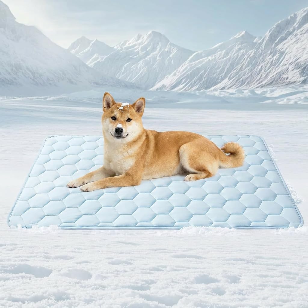 View 1 of **size small**Dog Cooling Mat for Large Dogs,Washable Self Cooling Pet Pad with Non Slip Bottom,Portable Ice Silk Cooling Bed for SMALL Dogs,Foldable Cooling Blanket for Indoor Outdoor Crate Use(Blue,S?
