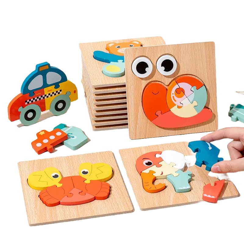Geniusaur Jigsaw Puzzle for Toddlers 5 Pack Animals Shape wooden puzzle for Kids Preschool Learning Educational Puzzles 1 2 3 4 Years - Image 3