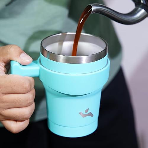 Miniatura 6 de Konokyo Vaso de 10 onzas con asa y 2 pajillas, 2 tapas, botella de agua aislada de acero inoxidable al vacío, taza reutilizable para viaje, menta