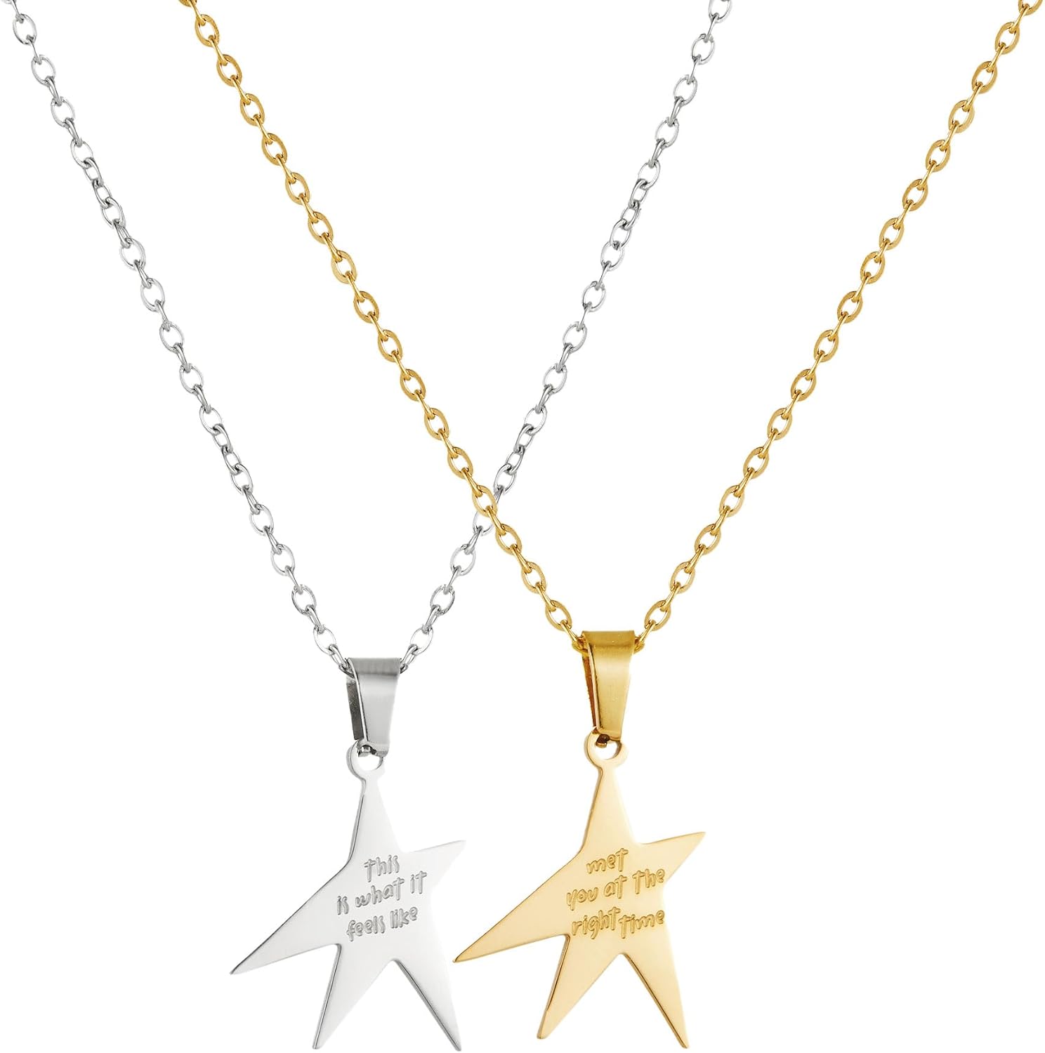 YELLOWPEACH 2pcs Feels Like Star Necklace Gold Silver Set GA Inspired Gift Music Album Gift Song Lyrics Gifts For Fan Friendship