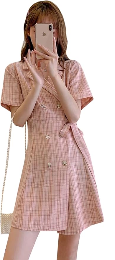 Amazon.co.jp: [Bestmood]半袖ワンピース レディース チェック柄