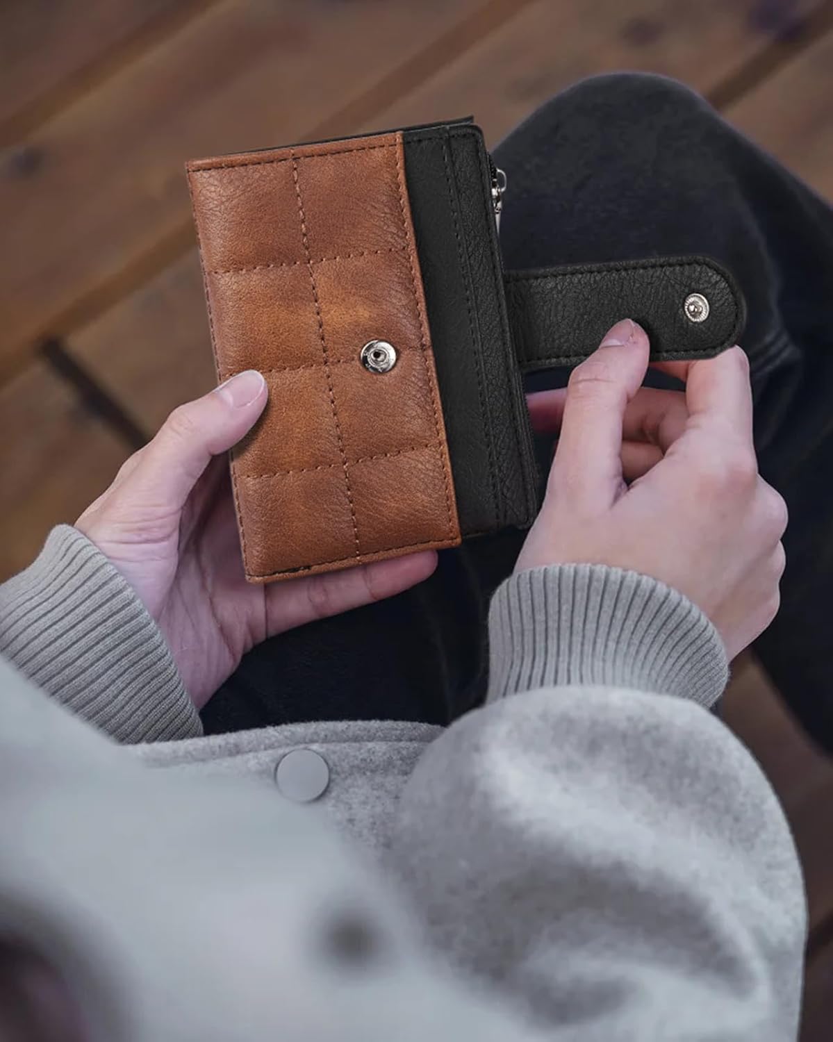 BOSTANTEN Small Wallet for Women Leather RFID Blocking Card Holder Bifold Compact Wallets With Zipper Coin Pocket Black&Brown - Image 6