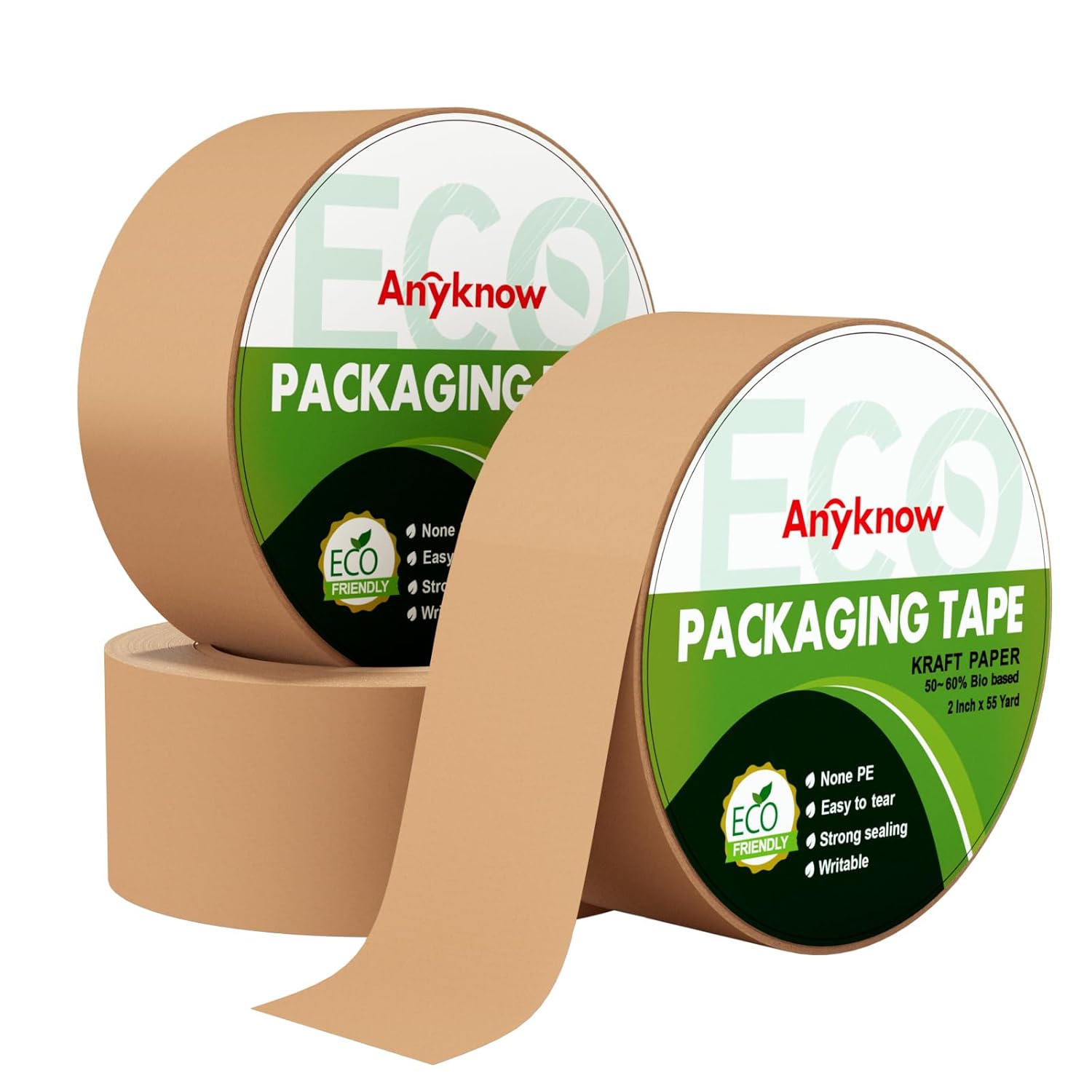 Brown Box Tape 12 Rolls Bulk, 2 Inch Self-Adhesive Kraft Tape with Strong Natural Rubber, Writable & Noiseless Packaging Tape for Warehouse & Moving Supplies, Fits Standard Dispensers