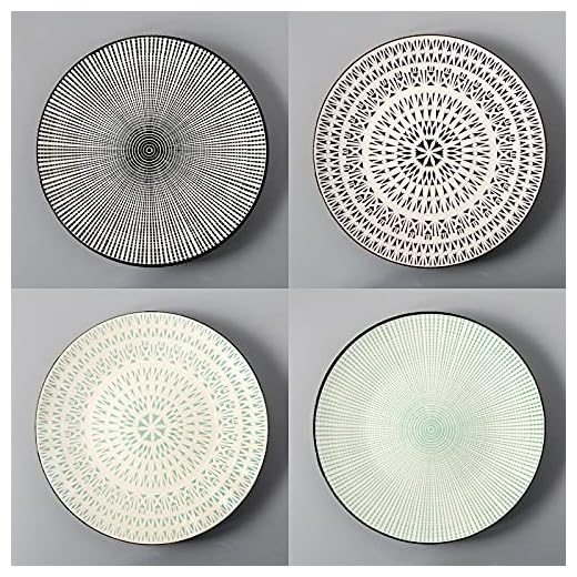 ZYYH 25 cm keramisk middagstallrik, 4-delat set modern kreativitetsskål lämplig för pasta, sallad, huvudrätt, efterrätt, mikrovågsugn och diskmaskin, D