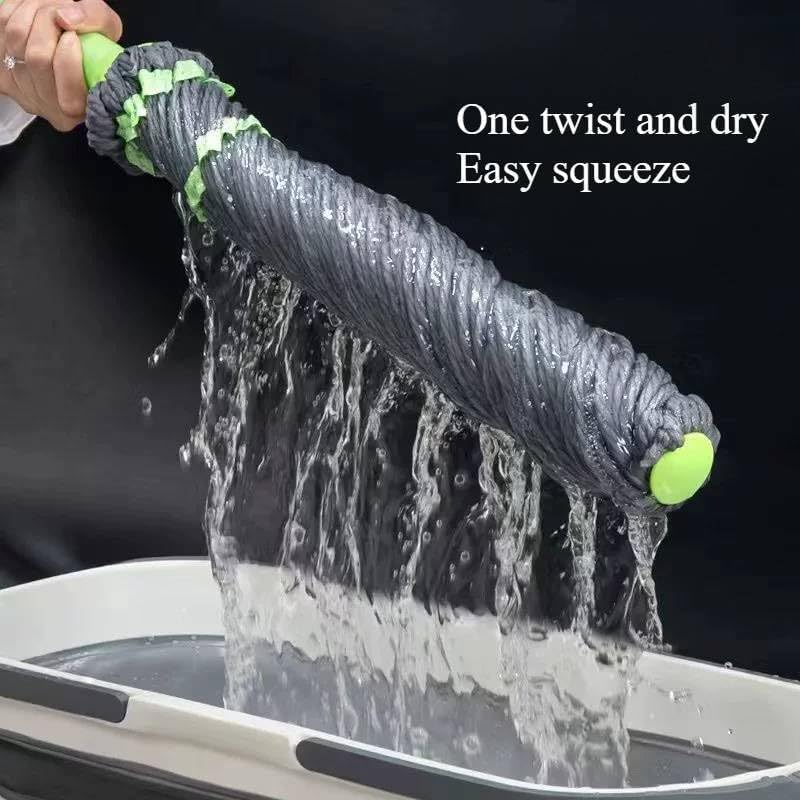 Image of Microfiber Twist Mop with Self Wringing Squeeze - Grey | Telescopic Extendable Long Handle | 360 Rotating Floor Mop for Wet & Dry Cleaning | Ideal for Tiles, Marble & Wooden Floors..