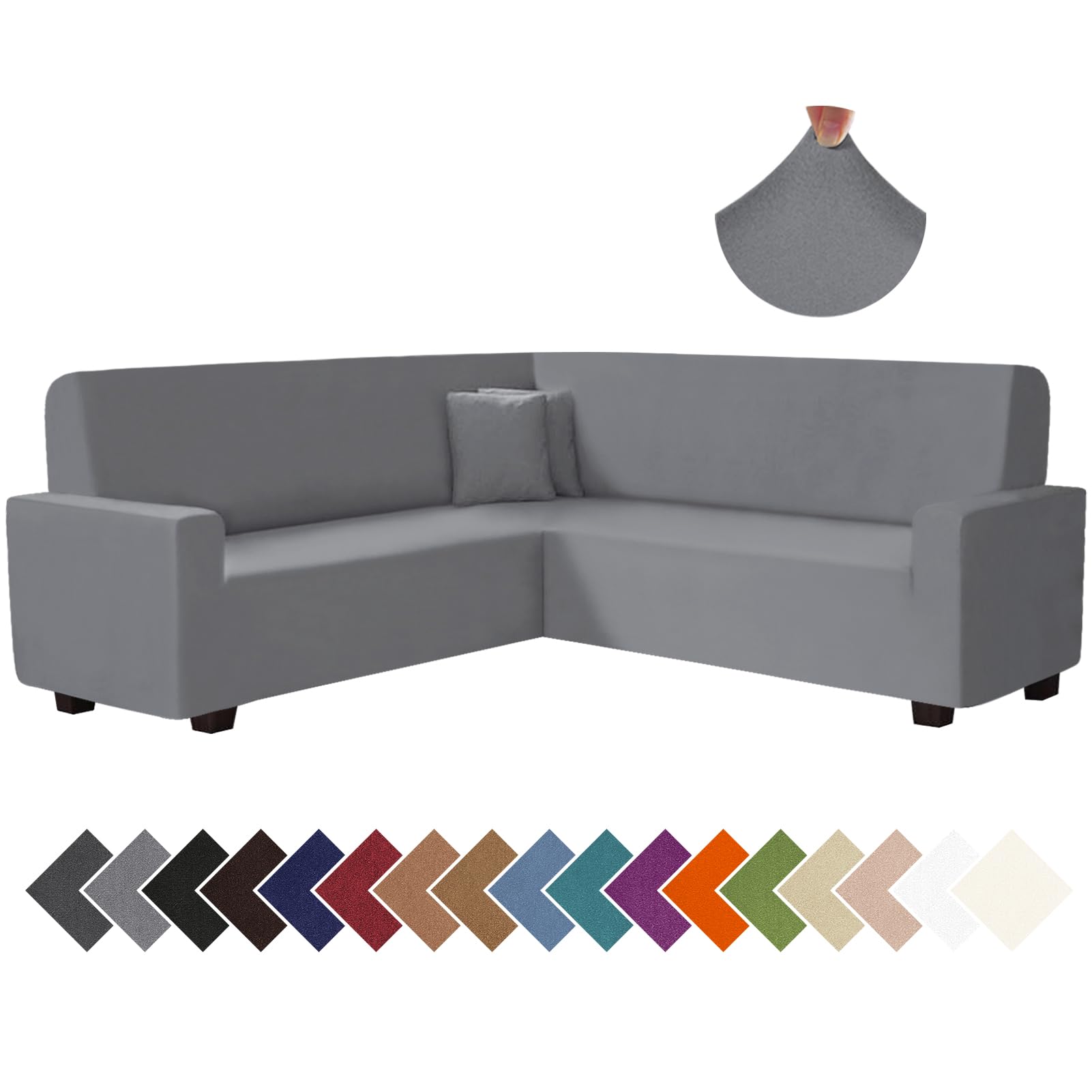 ROFASVCO Corner Sectional Couch Covers L Shape Sofa Cover for Sectional Sofa Set Stretch Water Repellent Gray U Shaped Sectional Slipcovers Furniture Protector with Elastic Bottom (Light Grey, Small)