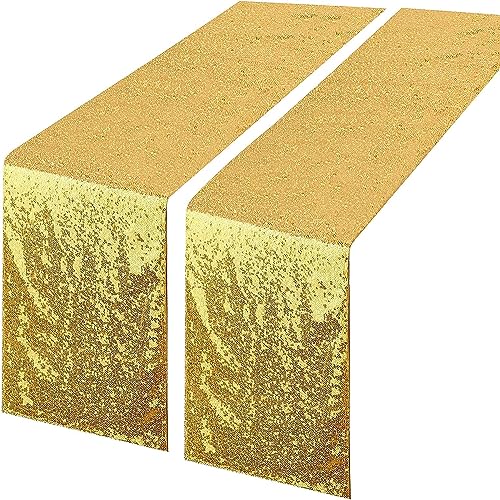 Ivarunner Gold Table Runner 12''x 108'', 2 Pack - Sequin Table Runners for Party Decorations, Birthday, Wedding, Graduation, Baby Shower